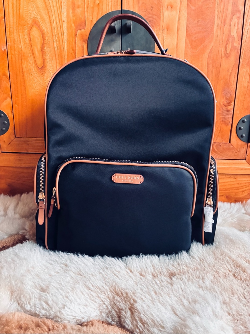 👨🏻‍💼Cole Haan Black Backpack with Tan Accents NWT